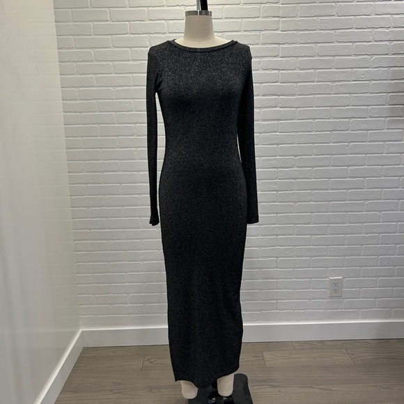 ZARA Fitted Dress in Black with Silver Lurex - Picture 1 of 5